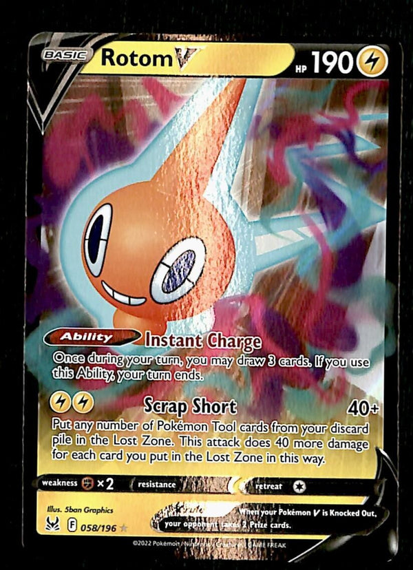 Rotom V Ultra Rare Lost Origin 058/196, NM Pokemon Card