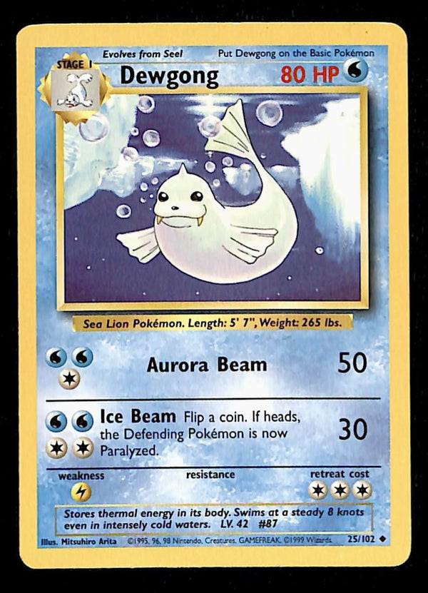 Dewgong Base Set 1999 Unlimited Print LP, 25/102 Pokemon Card.