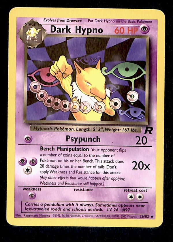 Dark Hypno Team Rocket EX, 26/82 Pokemon Card.