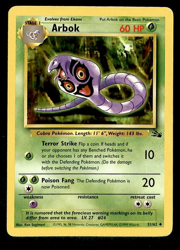 Arbok Fossil LP, 31/62 Pokemon Card