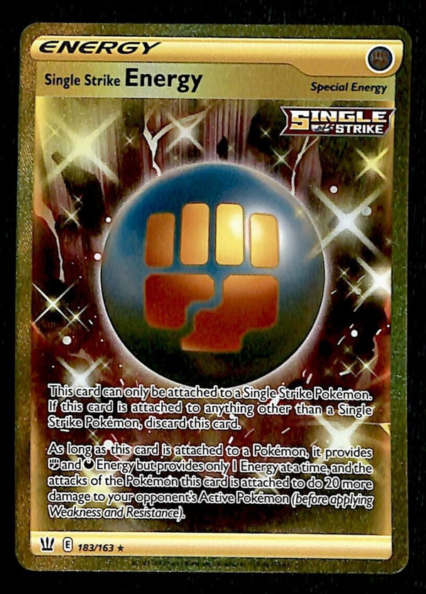 Single Strike Energy Gold Secret Rare Battle Styles 183/163, NM Pokemon Card