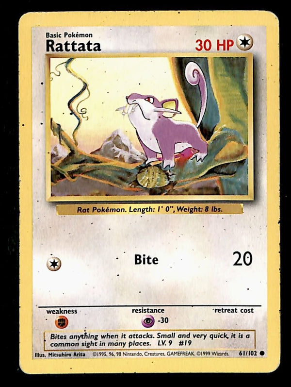 Rattata Base Set 1999 Unlimited Print VG, 61/102 Pokemon Card.