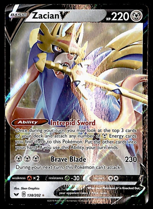Zacian V Ultra Rare Sword & Shield 138/202, NM Pokemon Card