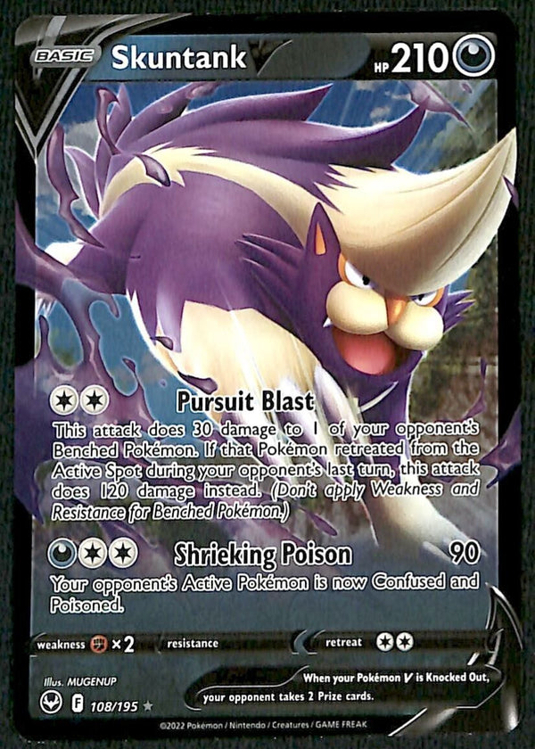Skuntank V Ultra Rare Silver Tempest 108/195, NM Pokemon Card