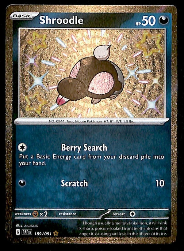 Shroodle Shiny Paldean Fates 189/091, NM Pokemon Card