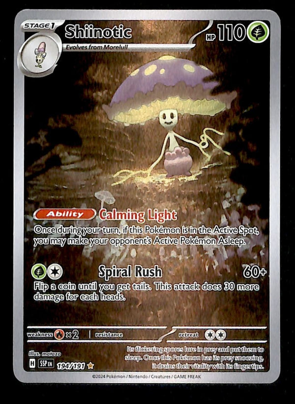 194 191 pokemon card Trading Game 194/191 Shiinotic : Illustration Rare Card : SV-08 Surging Sparks Having been authenticated and graded Shiinotic - 194/191 Illustration Rare