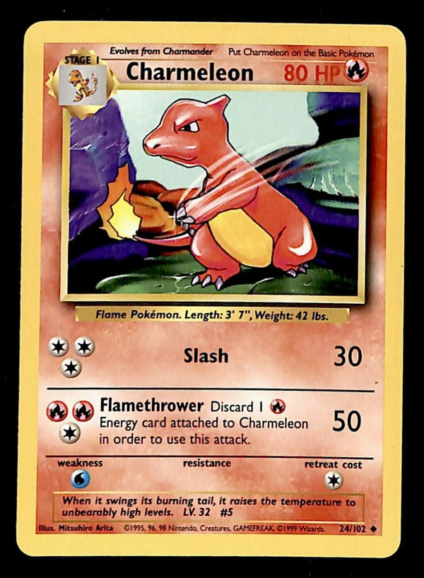 Charmeleon Base Set 1999 Unlimited Print NM, 24/102 Pokemon Card.