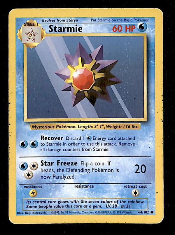 Starmie Base Set 1999 Unlimited Print VG, 64/102 Pokemon Card.
