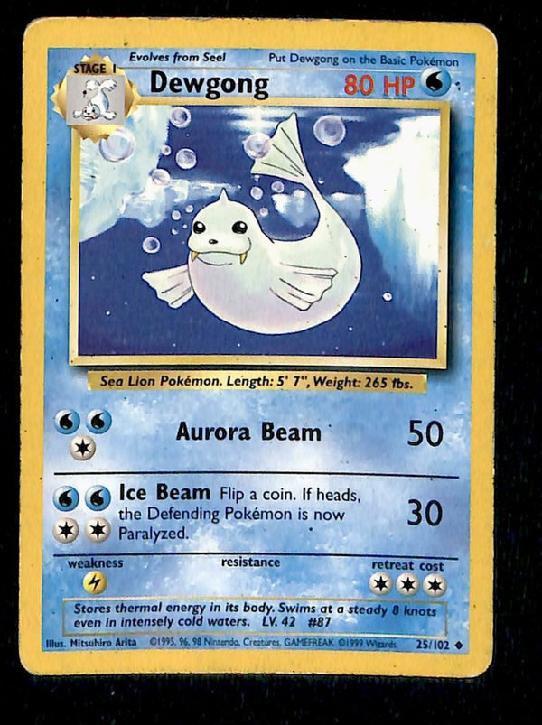 Dewgong Base Set 1999 Unlimited Print VG, 25/102 Pokemon Card.