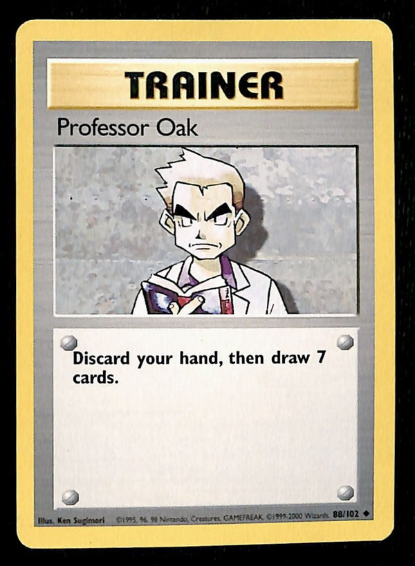 Professor Oak Base Set 1999-2000 4th Print LP, 88/102 Pokemon Card.