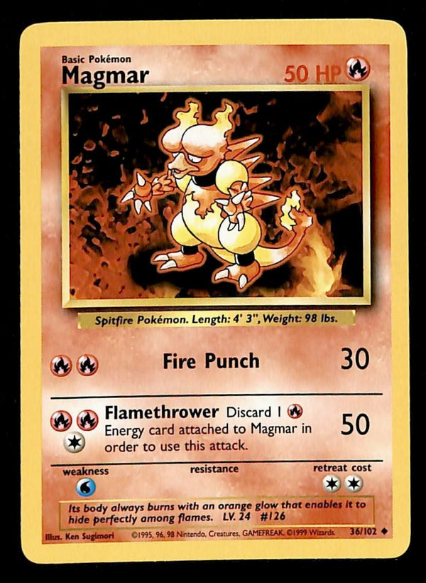 Magmar Base Set 1999 Unlimited Print NM, 36/102 Pokemon Card.