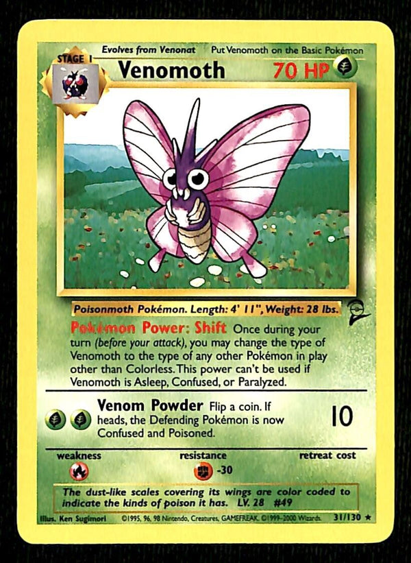 Venomoth Base Set 2 NM, 31/130 Pokemon Card