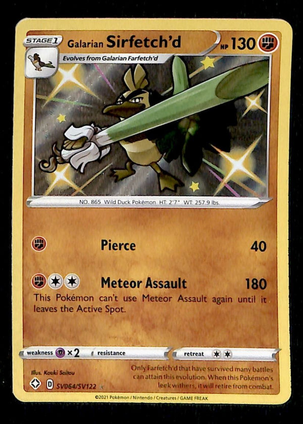 Shiny Galarian Sirfetch'd Ultra Rare Shining Fates SV064/SV122, NM Pokemon Card