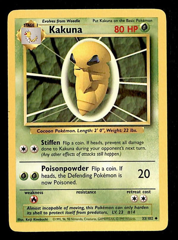 Kakuna Base Set 1999 Unlimited Print NM, 33/102 Pokemon Card.