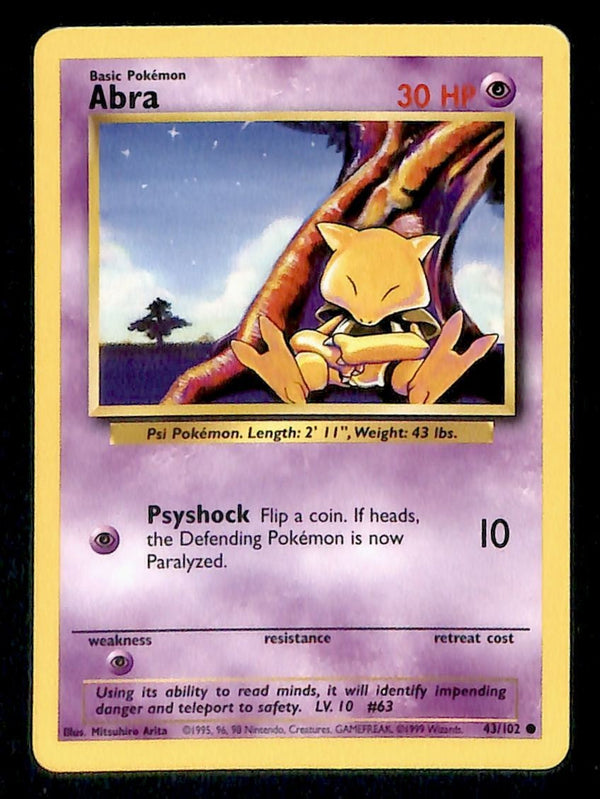 Abra Base Set 1999 Unlimited Print NM, 43/102 Pokemon Card.