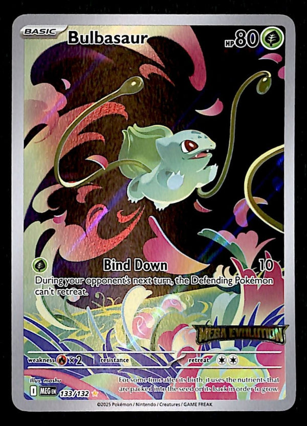 Bulbasaur Illustration Rare Stamped Mega Evolution MEG 133/132, NM Pokemon Card