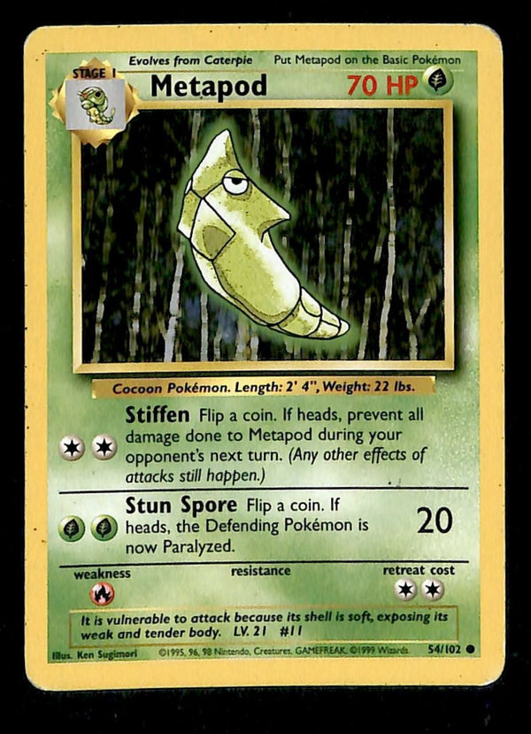 Metapod Base Set 1999 Unlimited Print LP, 54/102 Pokemon Card.