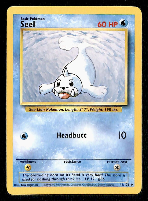Seel Base Set 1999 Unlimited Print NM, 41/102 Pokemon Card.