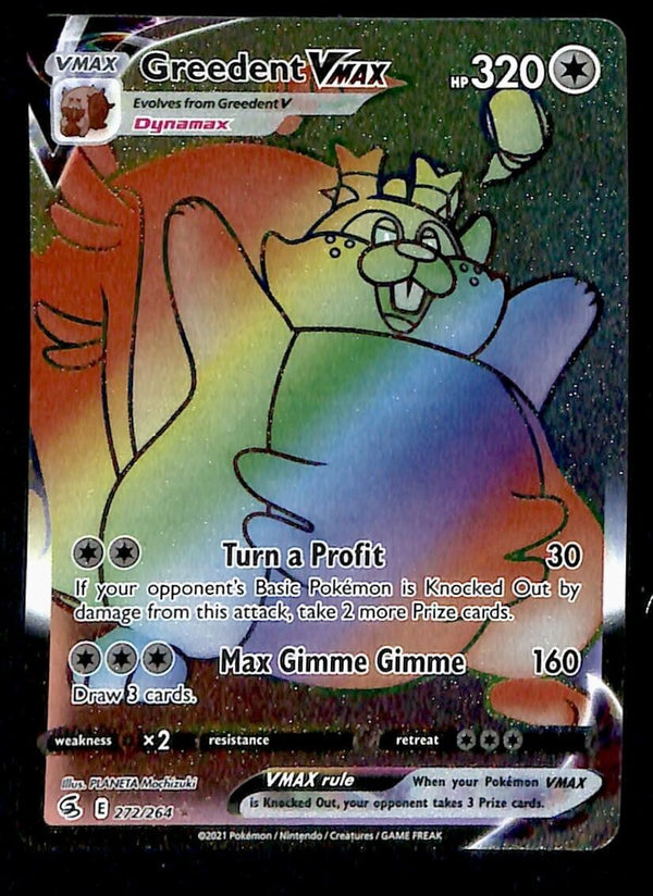 Greedent VMAX Rainbow Secret Rare Fusion Strike 272/264, NM Pokemon Card