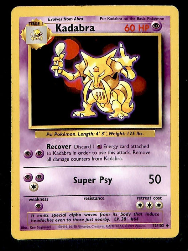 Kadabra Base Set 1999 Unlimited Print LP, 32/102 Pokemon Card.