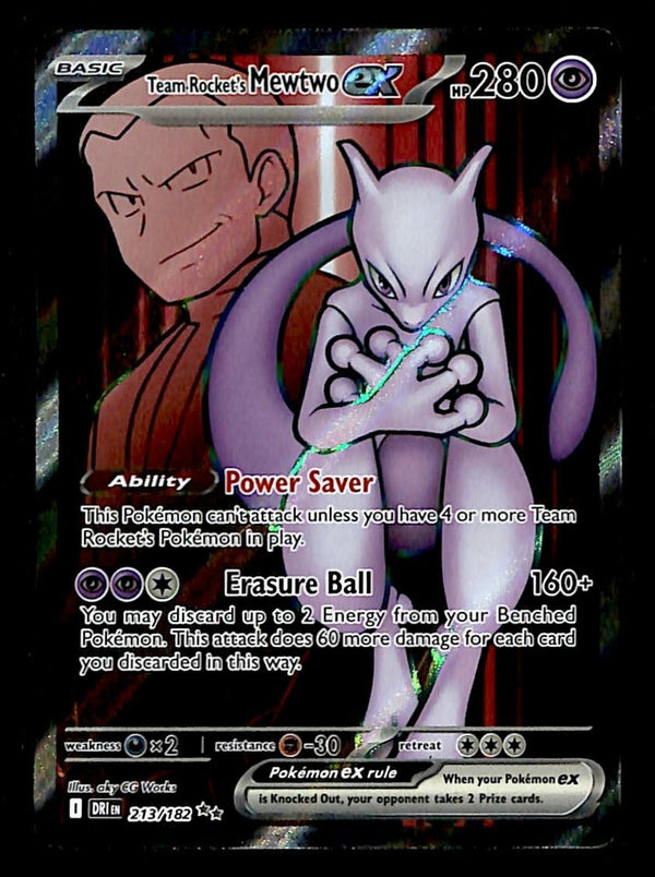 Team Rocket's Mewtwo ex Secret Rare Destined Rivals 213/182, NM Pokemon Card
