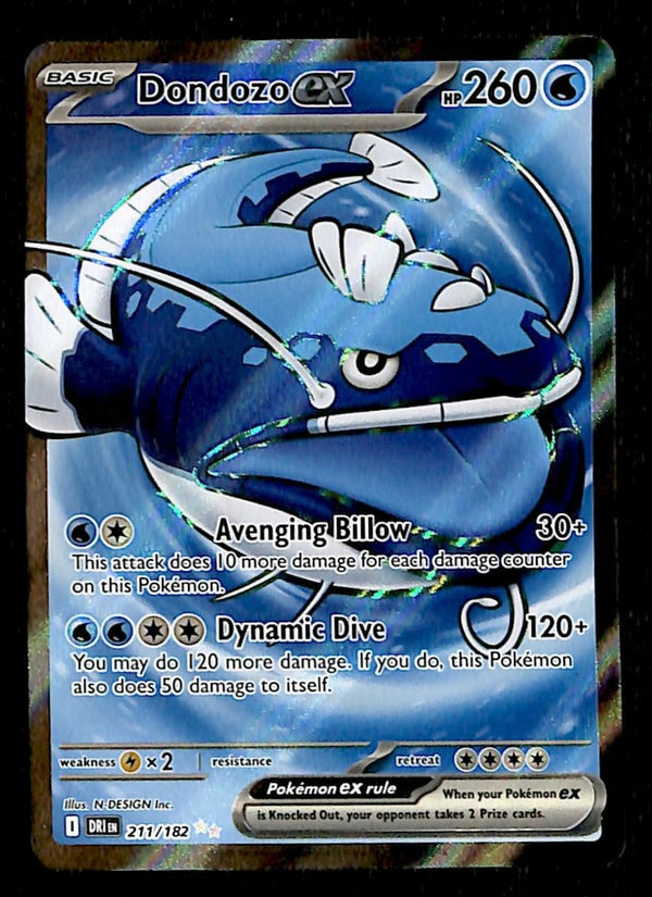 dondozo pokemon card - ex - 066/182 - Destined Rivals - Double Rare Up Look at the top 5 cards of your deck and attach any number of Basic Energy cards you find there to this Pokmon Pokemon Card "Dondozo ex" sv9a