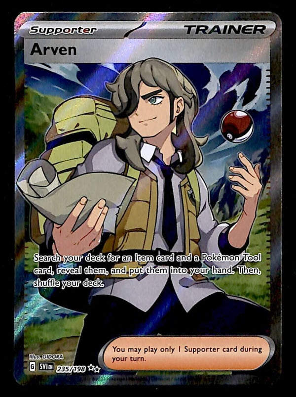 Arven Full Art Trainer Ultra Rare Scarlet & Violet Bae 235/198, NM Pokemon Card