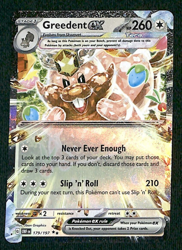 Greedent ex Ultra Rare Obsidian Flames 179/197, NM Pokemon Card