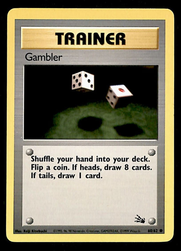 gambler pokemon card Gambler Trainer Fossil Base Set 60/62 Common Pokemon Card NM
