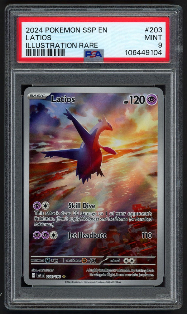 Latios Illustration Rare Surging Sparks 203/191, PSA 9 Pokemon Card