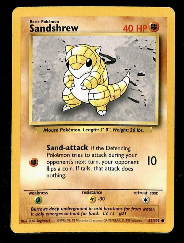 Sandrew Base Set 1999 Unlimited Print VG, 62/102 Pokemon Card.