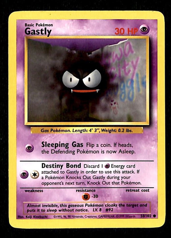 Gastly Base Set 1999 Unlimited Print NM, 50/102 Pokemon Card.