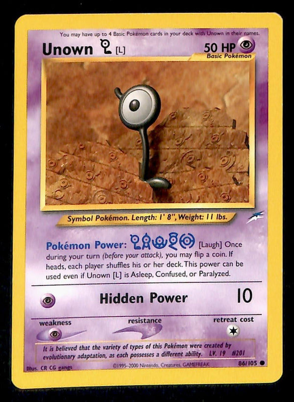 Unown L Neo Destiny Unlimited 86/105, NM Pokemon Card