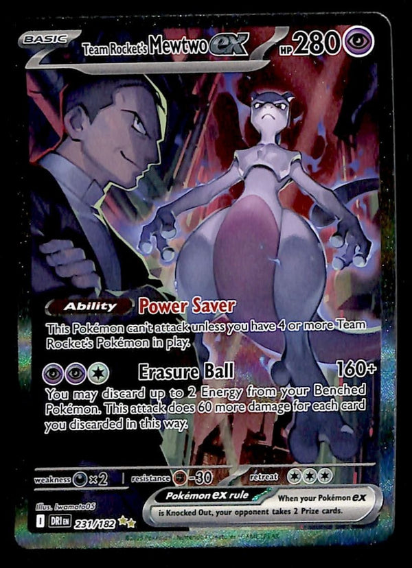 Team Rocket's MewTwo ex SIR Destined Rivals 231/182 NM Pokemon Card