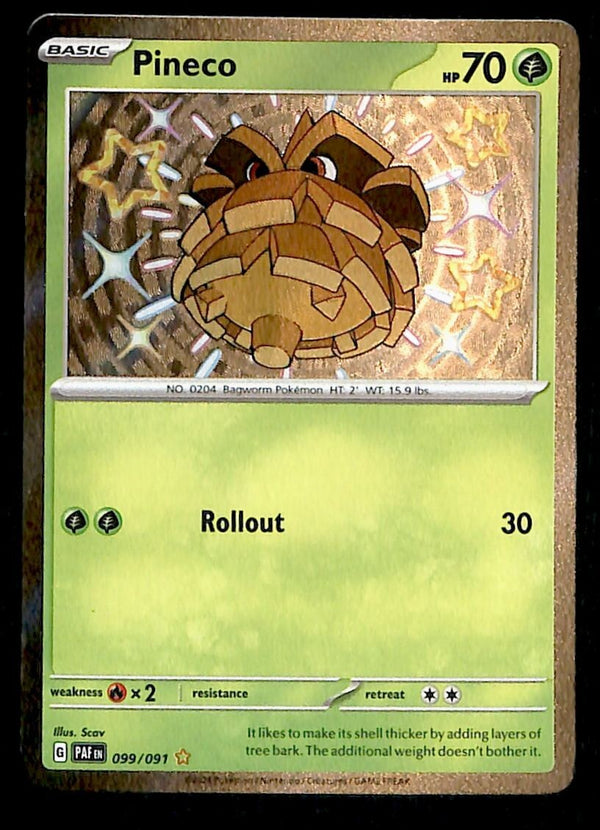 Pineco Shiny Rare Paldean Fates 099/091, NM Pokemon Card