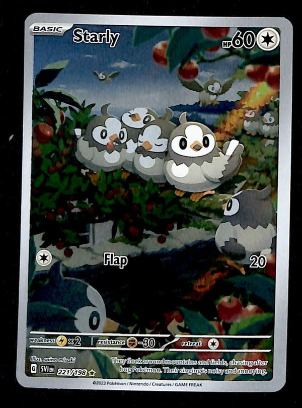 Starly Illustrator Rare Scarlet & Violet Base 221/198, NM Pokemon Card