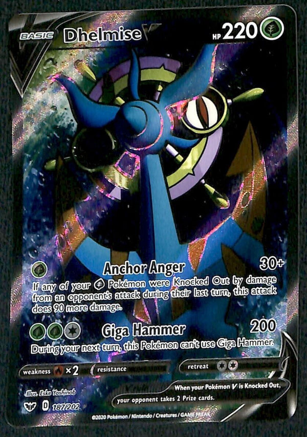 Dhelmise V Full Art Sword & Shield 187/202, NM Pokemon Card