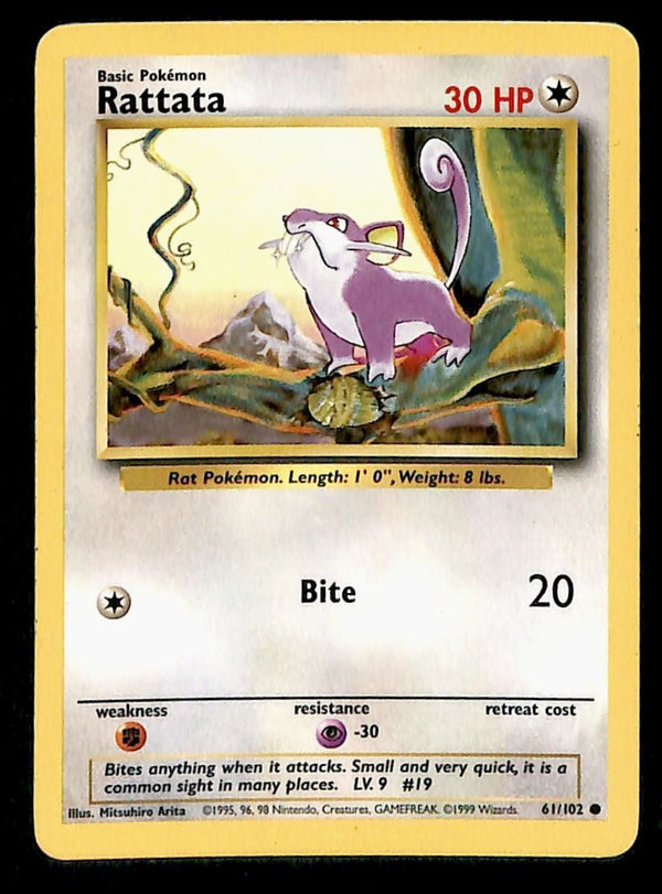 Rattata Base Set 1999 Unlimited Print LP, 61/102 Pokemon Card.