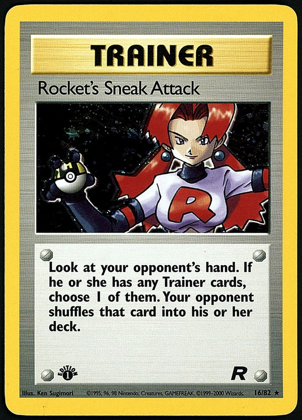 Rockets Sneak Attack Holo 1st Edition Team Rocket 16/82, LP Pokemon Card.