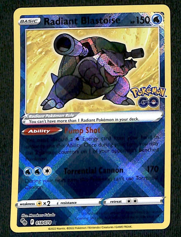 Radiant Blastoise Pokemon GO 018/078, NM Pokemon Card