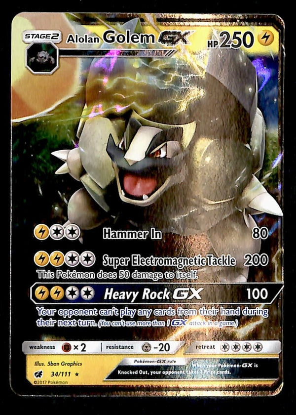 Alolan Golem GX Crimson Invasion 34/111 OC, NM Pokemon Card