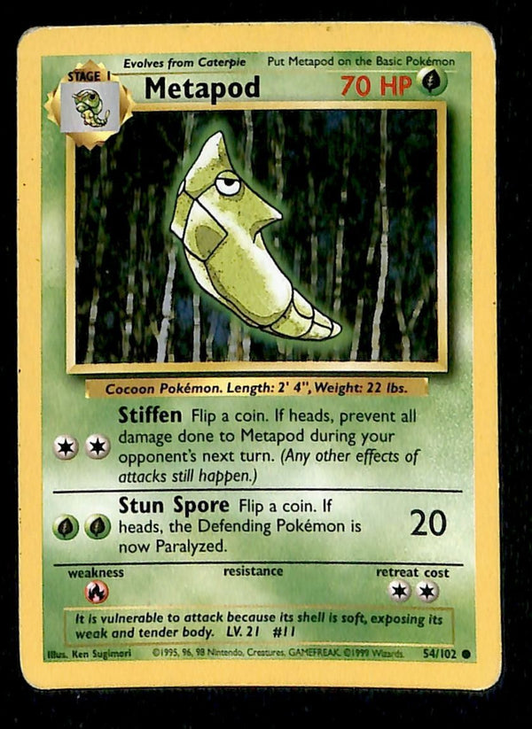 Metapod Base Set 1999 Unlimited Print VG, 54/102 Pokemon Card.