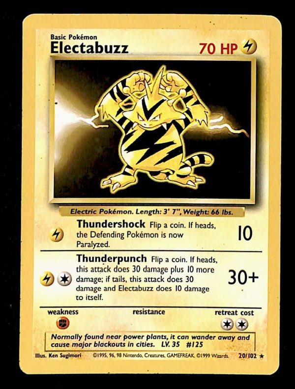 Electabuzz Base Set 1999 Unlimited Print VG, 20/102 Pokemon Card.