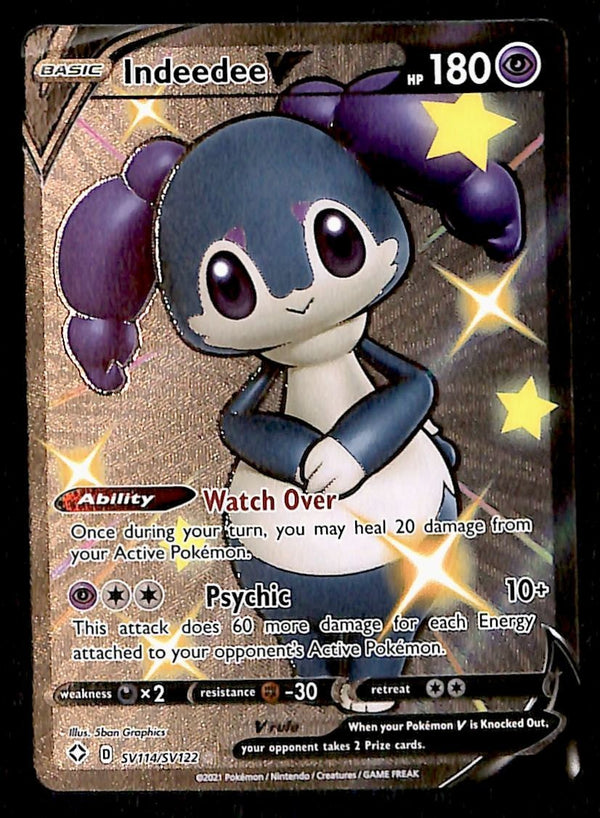 Indeedee V Full Art Ultra Rare Shining Fates SV114/SV122, NM Pokemon Card