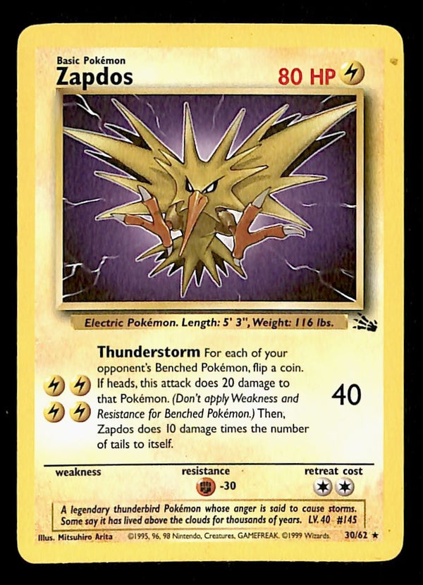 Zapdos Fossil LP,  30/62 Pokemon Card