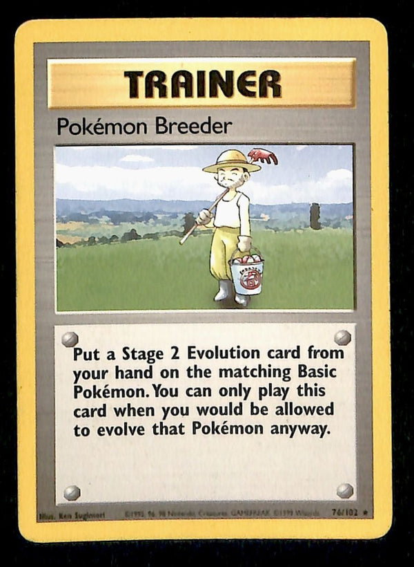Pokemon Breeder Base Set Unlimited Print LP, 76/102 Pokemon Card.