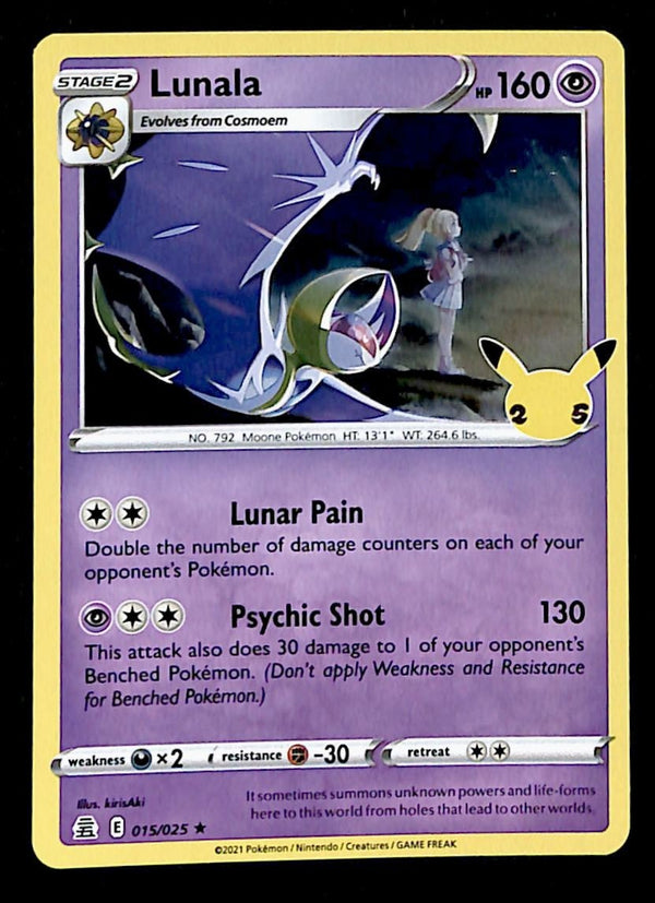 Lunala Holo 25th Anniversary Celebrations 015/025, NM Pokemon Card