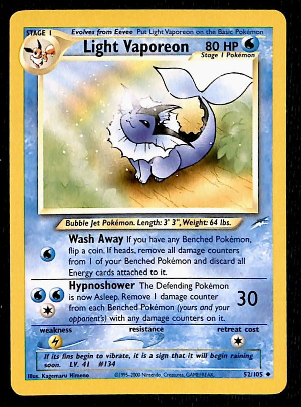 Light Vaporeon Neo Destiny Unlimited 52/105, LP Pokemon Card