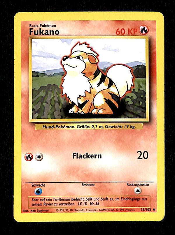 Fukano Base Set 1999 Unlimited Print German EX, 28/102 Pokemon Card.