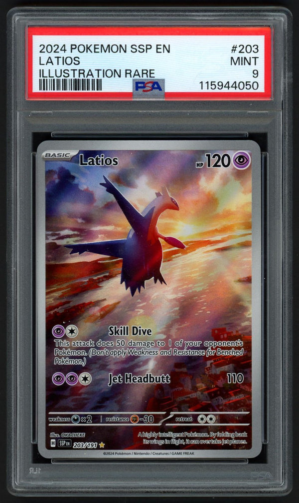 Latios Illustration Rare Surging Sparks 203/191, PSA 9 Pokemon Card